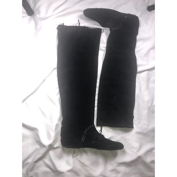 Jimmy Choo Whitby Black Waxed Suede Flat Knee Over Knee Boots Size EU 37 US 7 - Picture 3 of 11